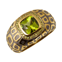 Кольцо с Хризолитом и Сапфирами, R0193-0/6