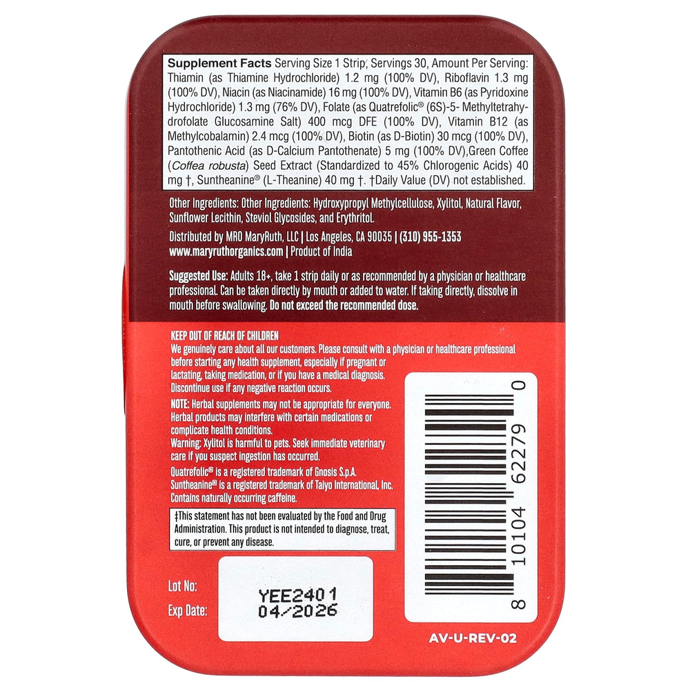 MaryRuth's, Полоски для растворения энергии, клубника`` 30 полосок