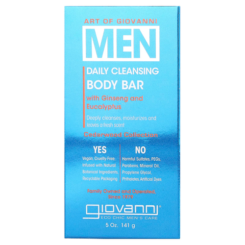 Giovanni, Art Of Giovanni, ежедневное очищающее мыло для мужчин с женьшенем и эвкалиптом, 141 г (5 унций)