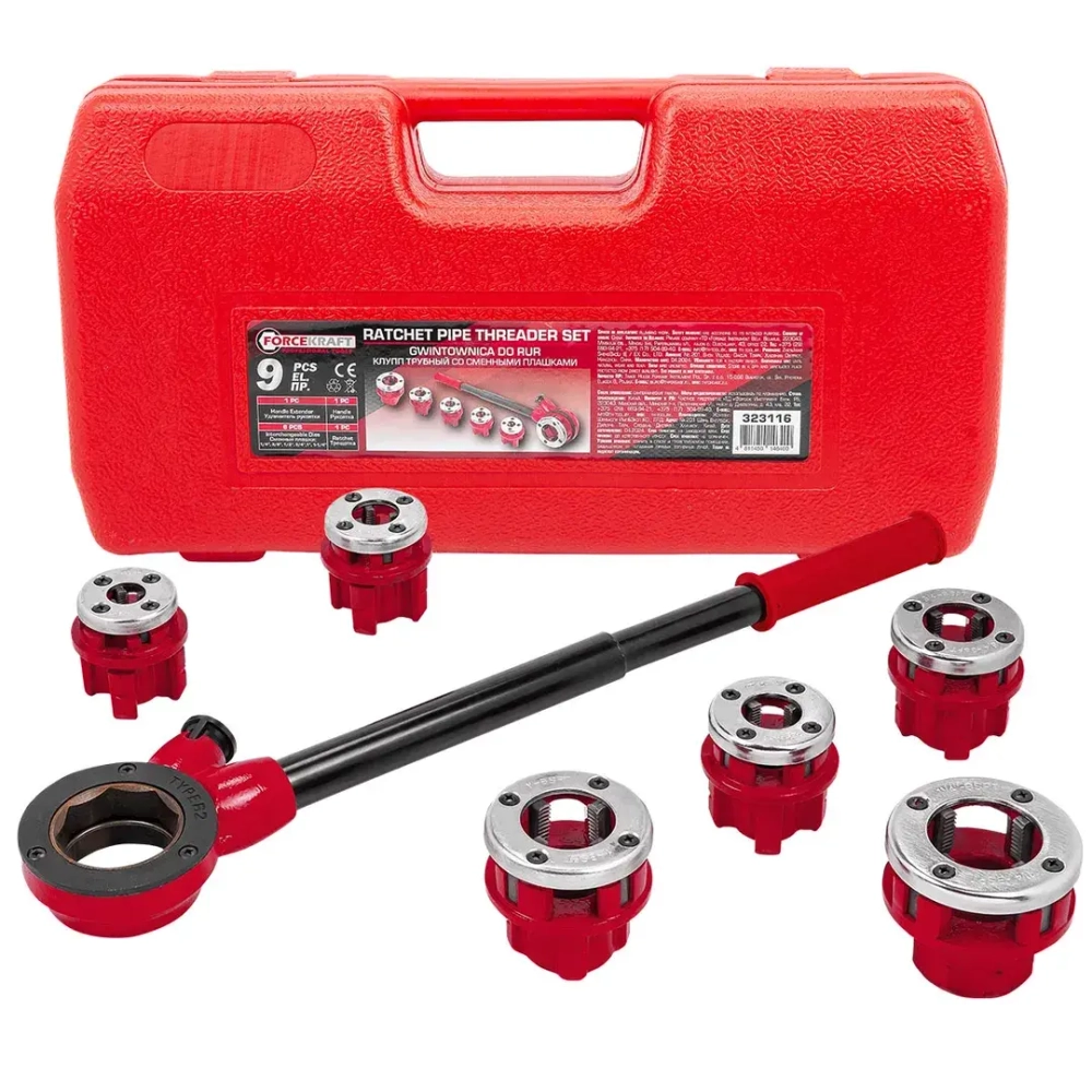 Клупп трубный со сменными плашками 9пр. FORCEKRAFT FK-323116