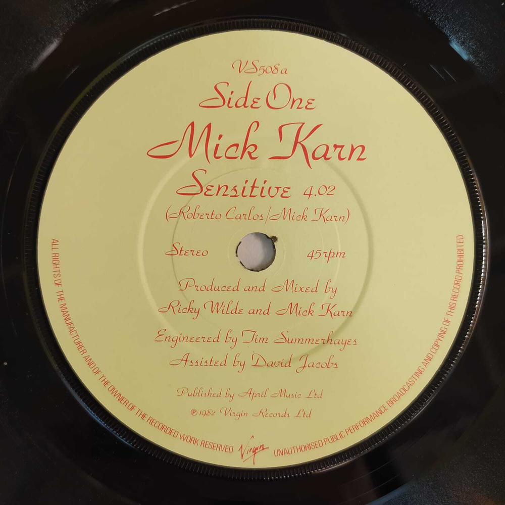 Mick Karn - Sensitive (Великобритания 1982г.) 7", 45 RPM, Single