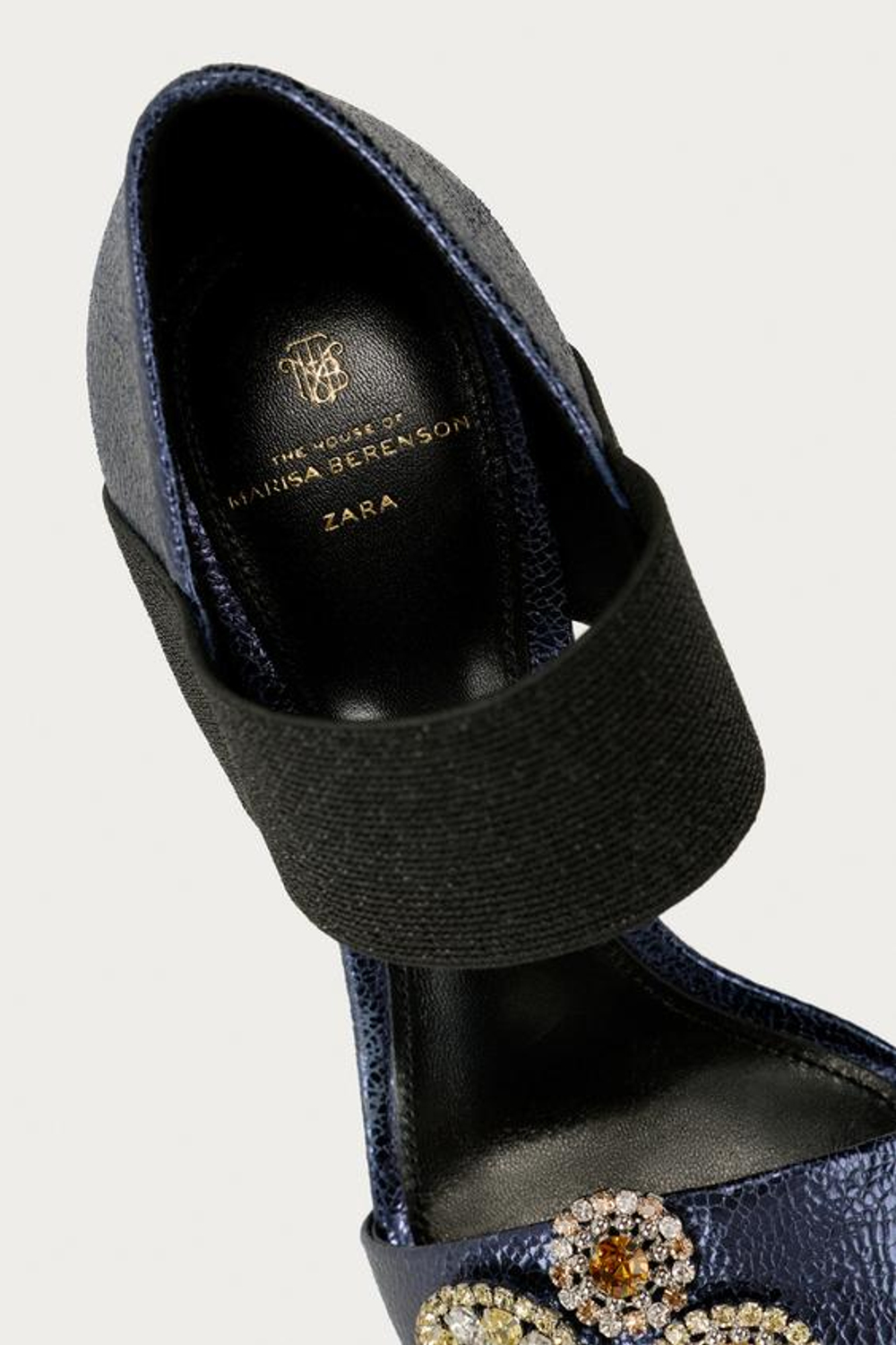 ZARA X MARISA BERENSON БОСОНОЖКИ НА КАБЛУКЕ ИЗ МЕТАЛЛИЗИРОВАННОЙ КОЖИ, СИНИЙ