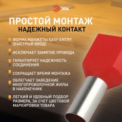 Наконечник-гильза ЭРА NO-225-107 двойной НШвИ 10.0-14 с изолированным фланцем упаковка 50 шт | Наконечники слаботочные