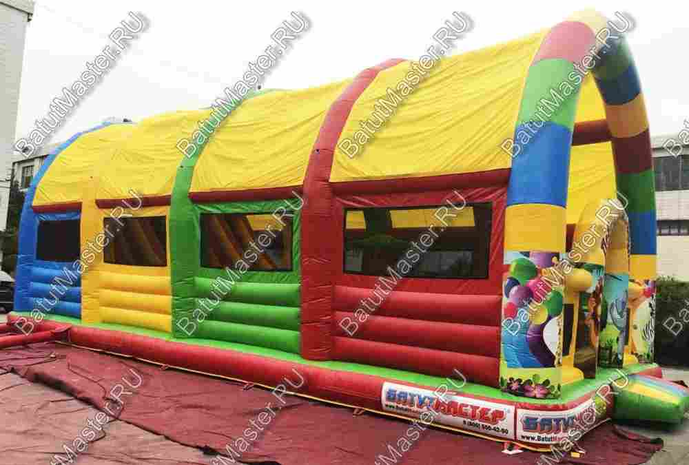 Надувной батут "Страна Сафария" с крышей и высокими горками 13*7*6 м