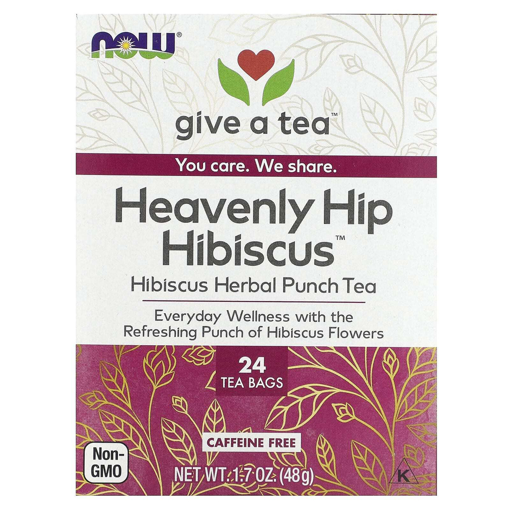 NOW Foods, Heavenly Hip Hybiscus™, чай, без кофеина, 24 чайных пакетика, 48 г (1,7 унции)