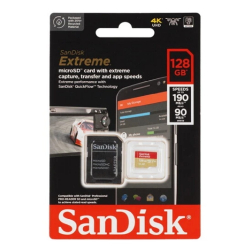 Карта памяти microSDXC UHS-I U3 Sandisk Extreme 128 ГБ, 190 МБ/с, Class 10, SDSQXAA-128G-GN6MA,  1 шт., переходник SD"