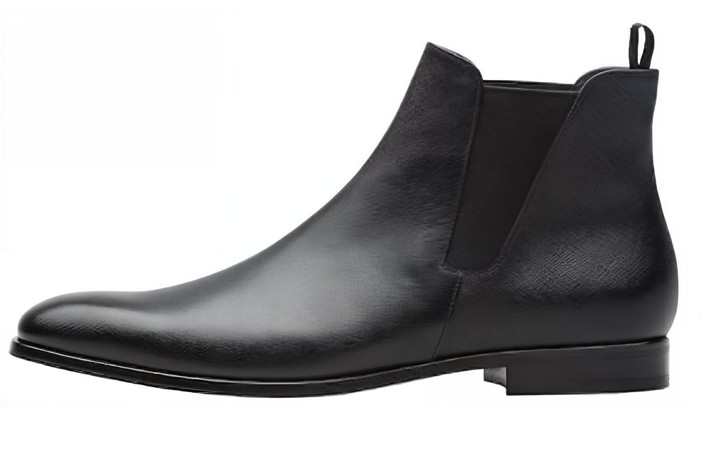 PRADA Saffiano Leather Ankle Length Chelsea Boots Men"s Black