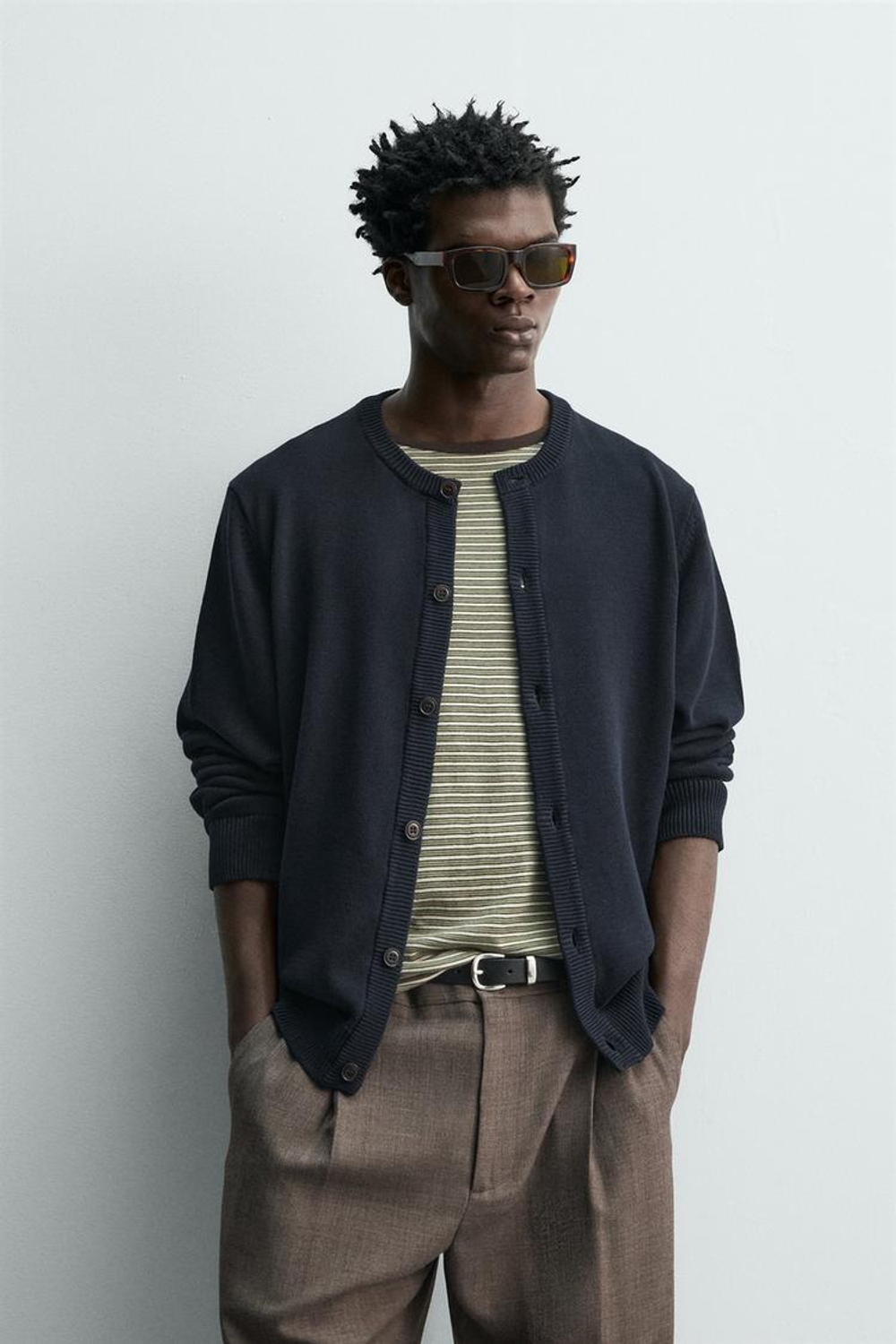 ZARA КАРДИГАН ИЗ ХЛОПКА КЛАССИЧЕСКОГО КРОЯ, МОРСКОЙ ТЕМНО-СИНИЙ