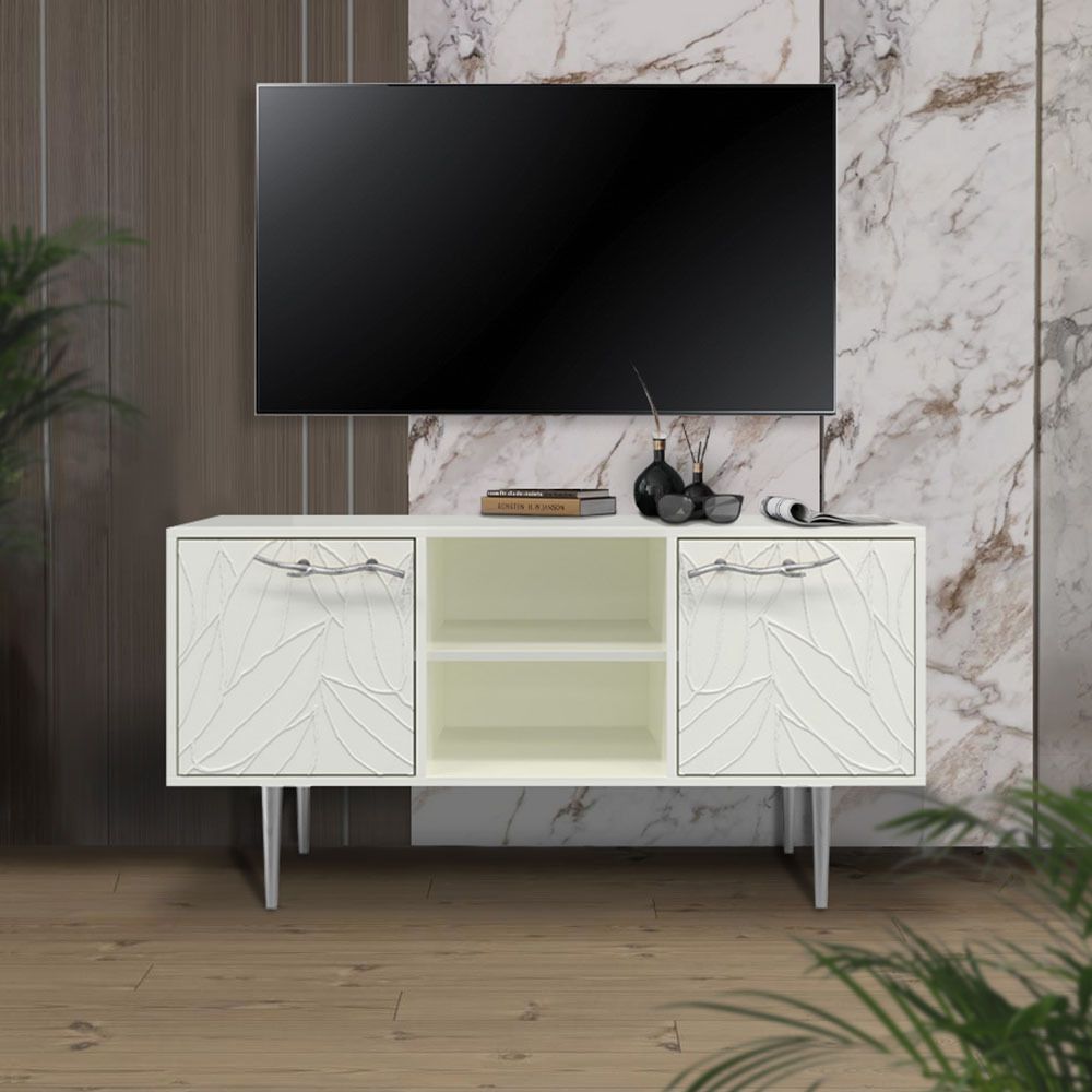 Тумба под ТВ Арт Колор leaves 117см Стайл Сильвер Белый опал