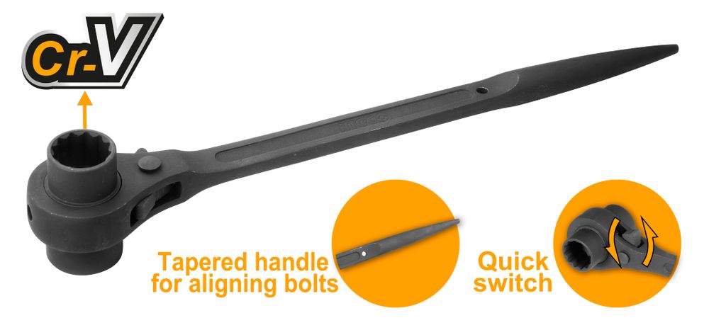 Ключ трещоточный ступичный 19х22мм. INGCO HRSTW19221 INDUSTRIAL