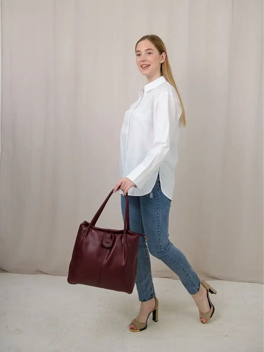 Сумка большая через плечо шоппер мешок