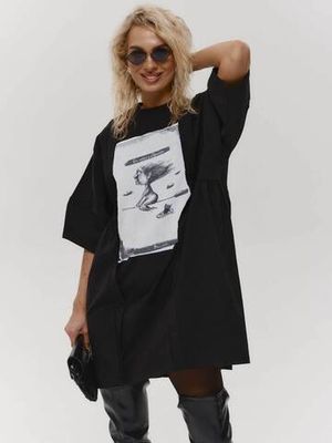 Платье футболка с принтом ДО ЛУНЫ, черное