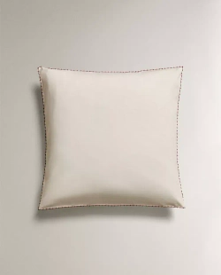 ZARA HOME ДЕТСКАЯ ОДНОТОННАЯ НАВОЛОЧКА С ВЫШИВКОЙ, БЕЛЫЙ/КОРИЧНЕВЫЙ