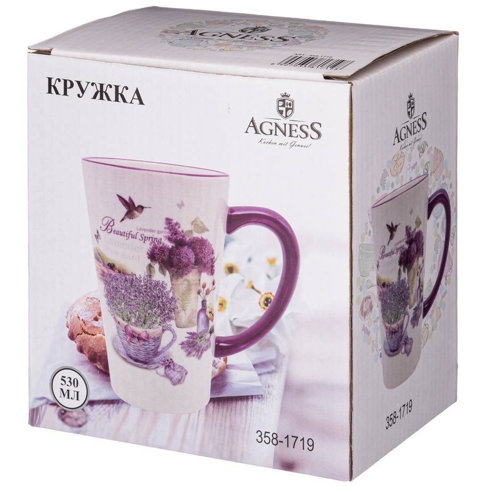 КРУЖКА AGNESS "ЛАВАНДОВАЯ ВЕСНА" 13,5*9,5*14,5 СМ 530 МЛ (КОР=24ШТ.)