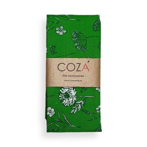 Полотенце COZA с принтом "Зонтики», зеленый фон, полулён, размер 40х70 см