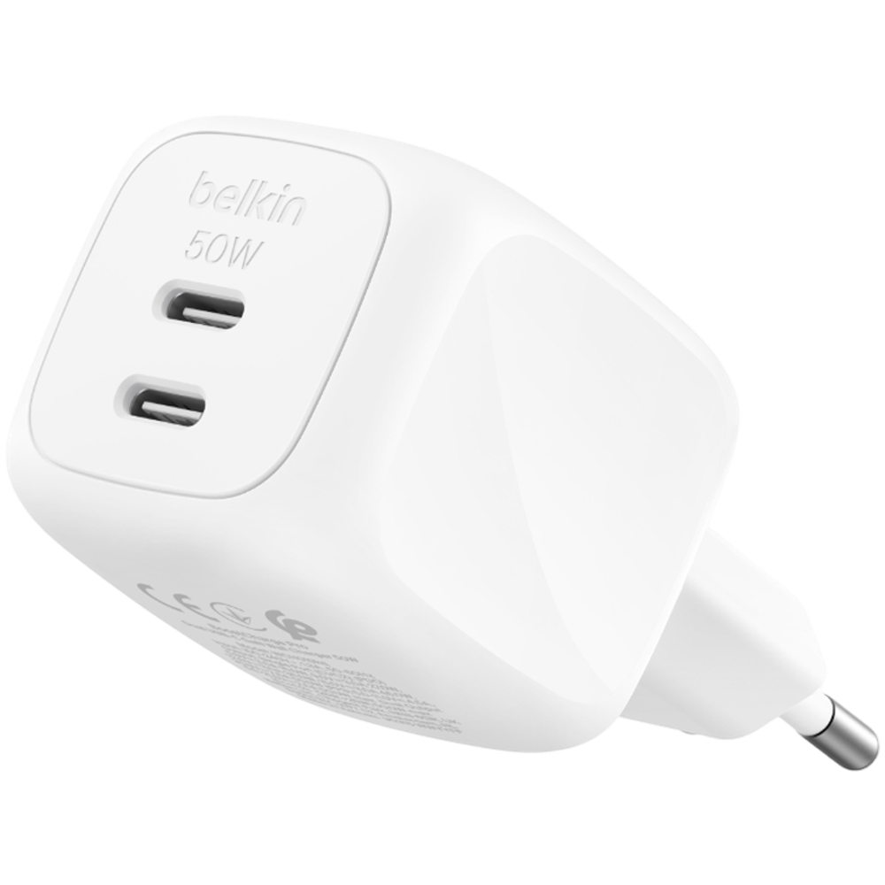 BELKIN 50w Dual USB-C PD wall Charger with PPS, White