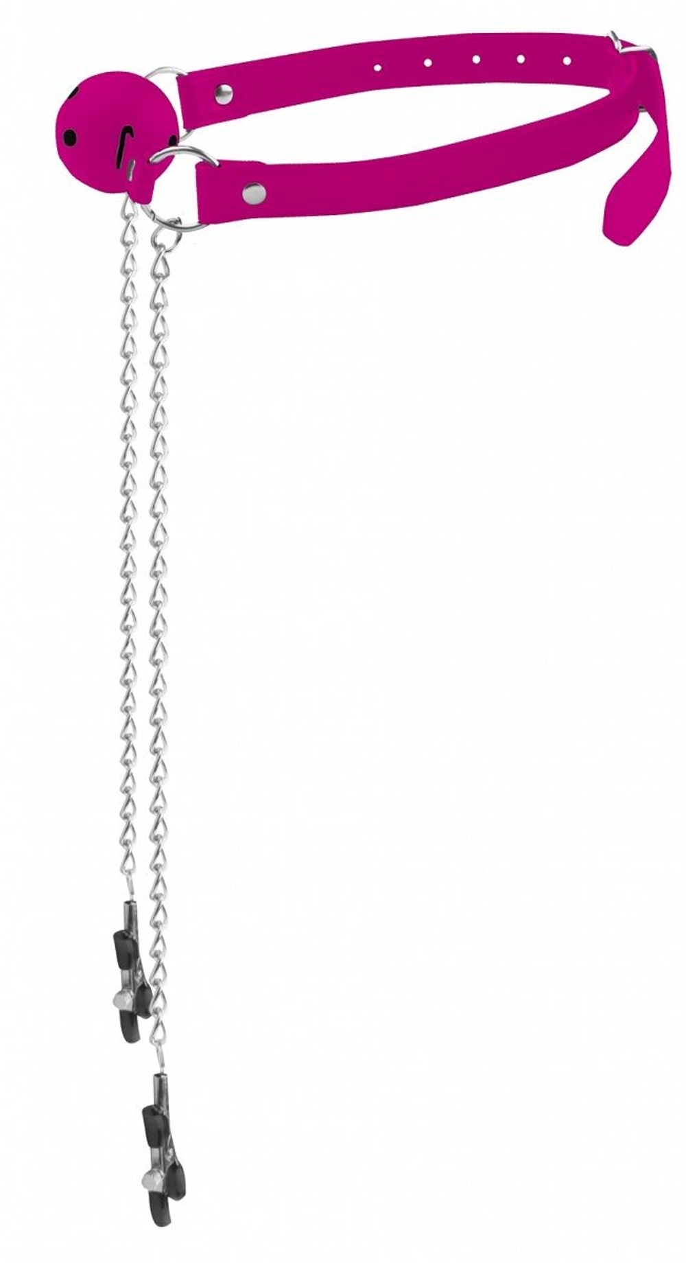 Розовый резиновый кляп-шар с зажимами для сосков (Цвет: розовый)