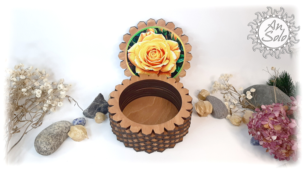 Большая деревянная шкатулка "Желтая роза"