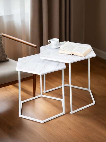 Стол журнальный МеталлАрт М003 белый мрамор/белый
