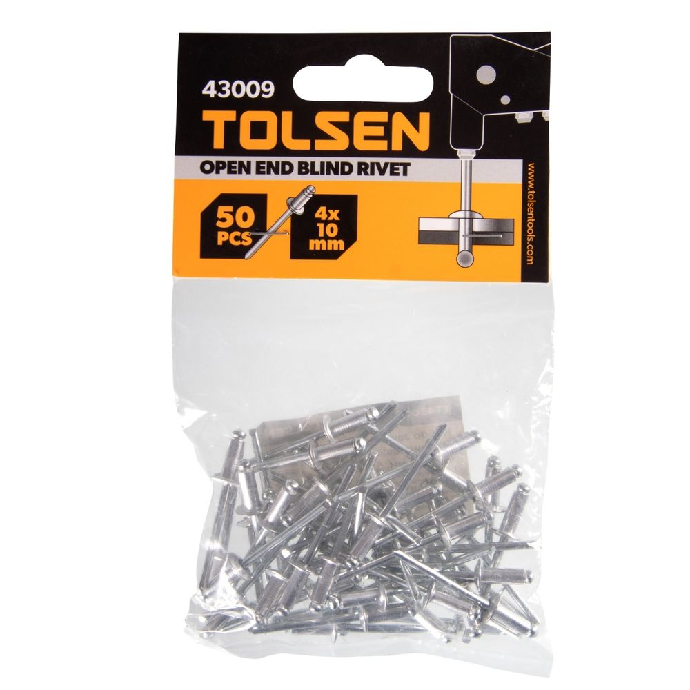 TOLSEN (TT43009) Набор заклепок алюминиевых, 4,0 х 10 мм, 50 шт