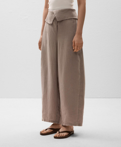 Oysho Брюки с отворотом на талии из 100% льна, бежевый