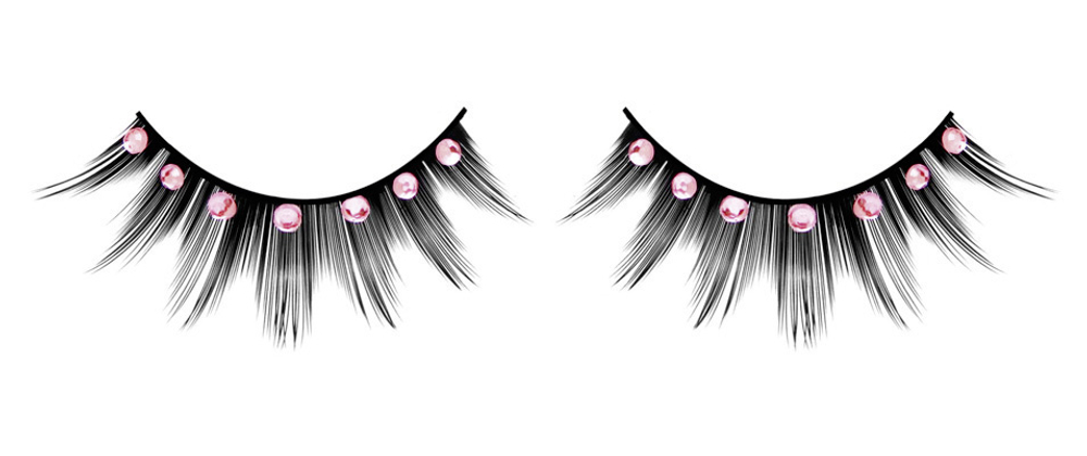 Чёрные ресницы с бледно-розовыми стразами (Цвет: черный)