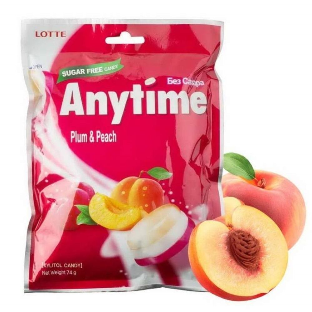 Леденцы Lotte Anytime Слива и персик без сахара 60 г