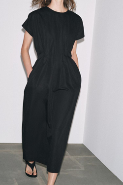 ZARA ПЛАТЬЕ МИДИ СО СБОРКАМИ — ZW COLLECTION, ЧЕРНЫЙ