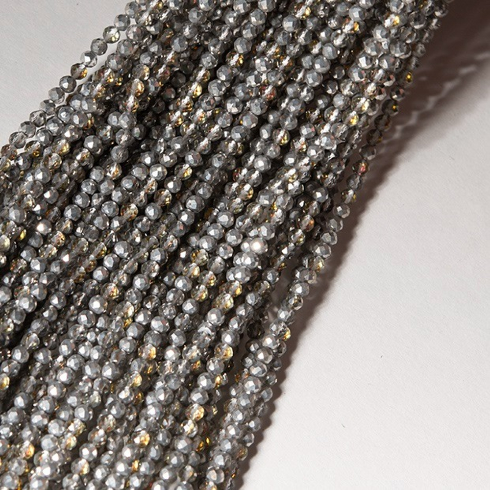 ш2-сз Шпинель синт. 2мм серебристая с золотистым покрытием, нить 37см