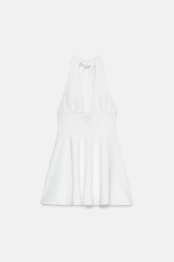 ZARA ПЛАТЬЕ ХАЛТЕР С ЮБКОЙ-КЛЕШ, БЕЛЫЙ