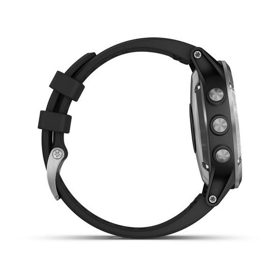 Мужские мультиспортивные часы Garmin Fenix 5 Plus - серебристые с черным ремешком 010-01988-11