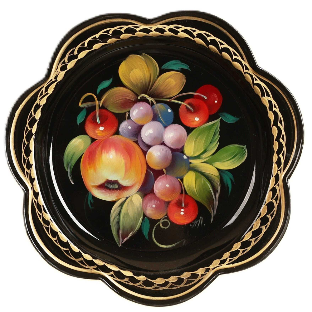 Жостовский поднос декоративный, размер 18 см (A1), металлический