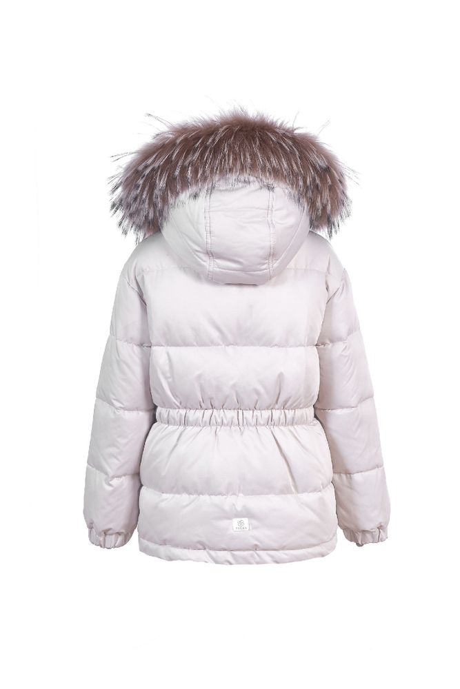 Куртка PULKA с опушкой для девочки, белый сатин FW 19-20