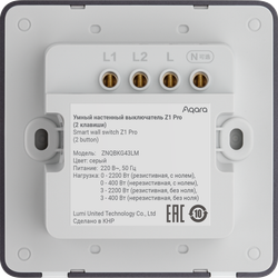 Умный настенный выключатель Z1 Pro (2 клавиши), цвет: серый, модель ZNQBKG43LM_gr