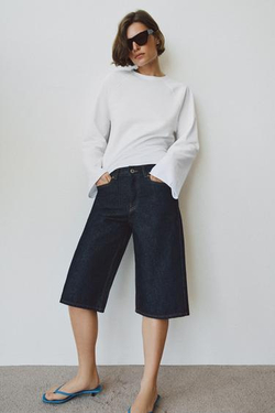 ZARA ДЖИНСОВЫЕ ШОРТЫ БЕРМУДЫ СО СРЕДНЕЙ ПОСАДКОЙ — ZW COLLECTION, СИНИЙ