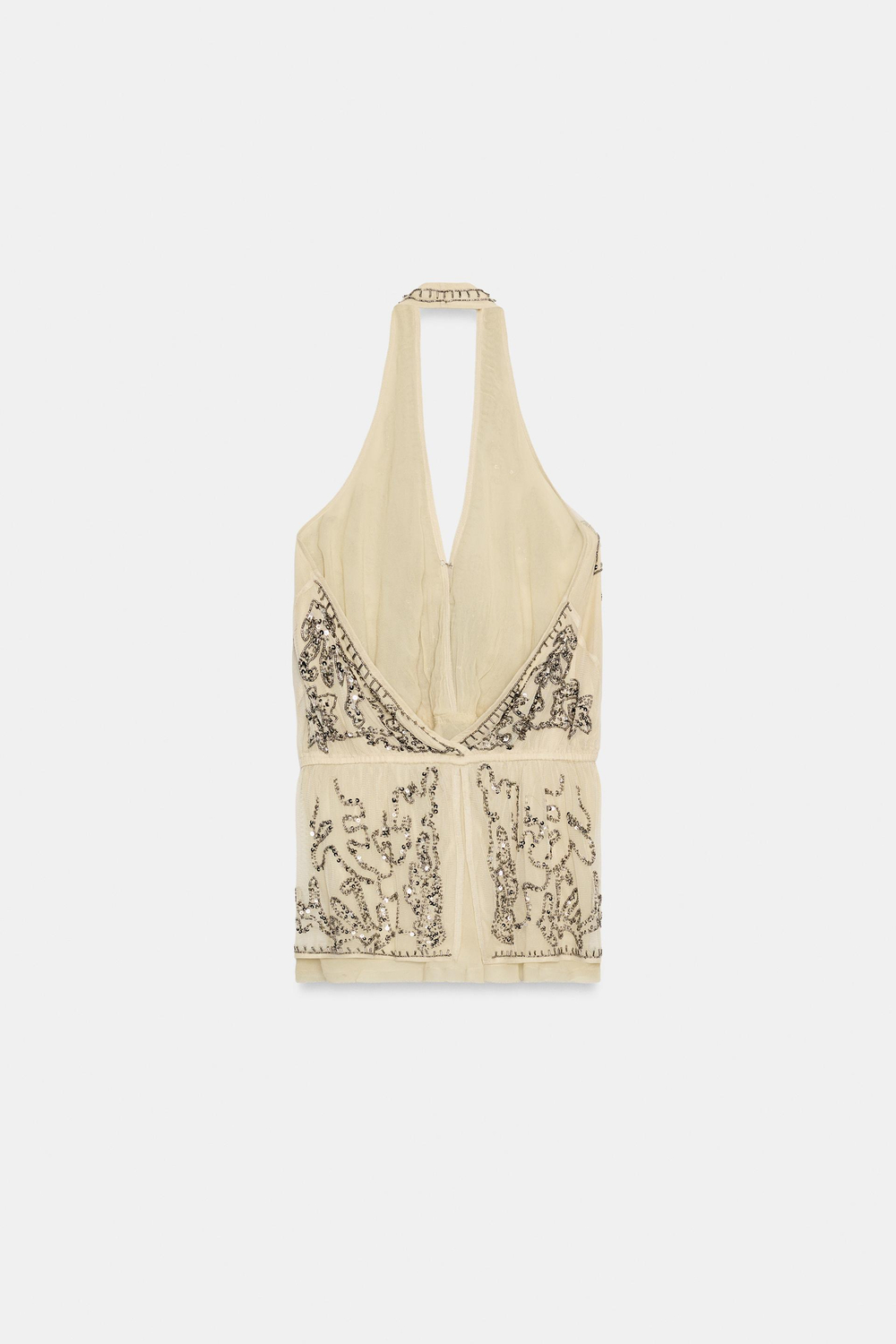 ZARA ТОП ХАЛТЕР С ВЫШИВКОЙ ХАЛТЕР — ZW COLLECTION LIMITED EDITION, БЕЖЕВЫЙ