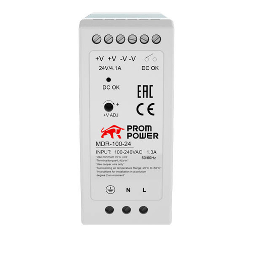 Источник питания MDR-100-24, на выходе 24 В DC, 4 А, 100 Вт. Входное  85-264 В AC (120-370 В DC)
