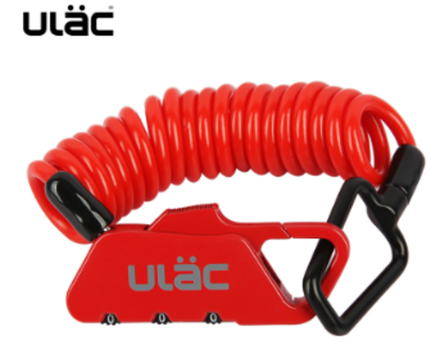 Замок велосипедный ULAC K-2S, 4*1200 мм. Материал: сплав цинка (красный)