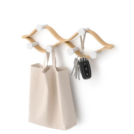 Вешалка настенная montage, 6 крючков, натуральное дерево/белая