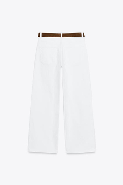 ZARA ДЖИНСЫ-КЮЛОТЫ Z1975 С ВЫСОКОЙ ПОСАДКОЙ И РЕМНЕМ, БЕЛЫЙ