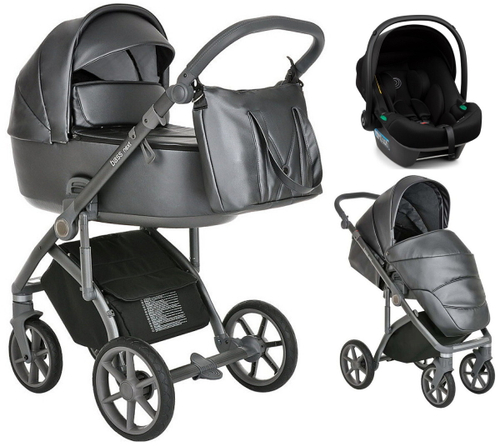 Детская коляска Roan Bass Next Кожа 3 в 1 с автокреслом Tutis Elo Lux Black RN083/1 Graphite Pearl