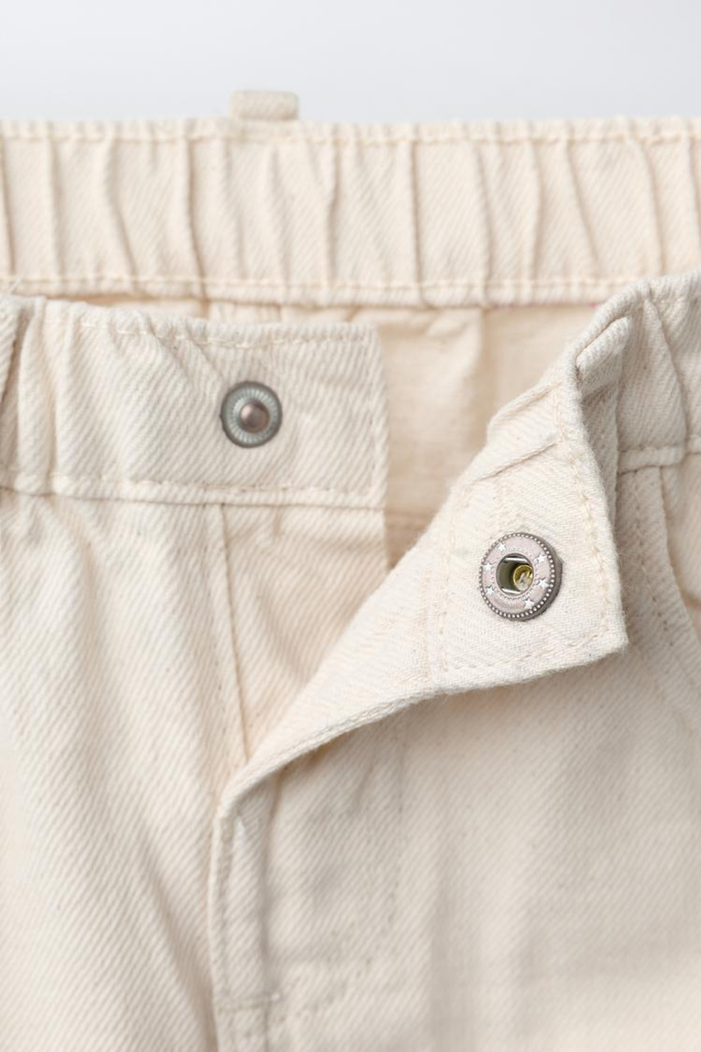 ZARA БРЮКИ BARREL ИЗ САРЖИ С ВЫШИВКОЙ, ЭКРЮ