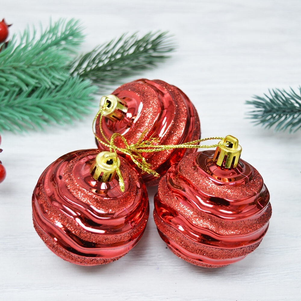 Шар новогодний 3шт 6см "Сказочное сияние", красный