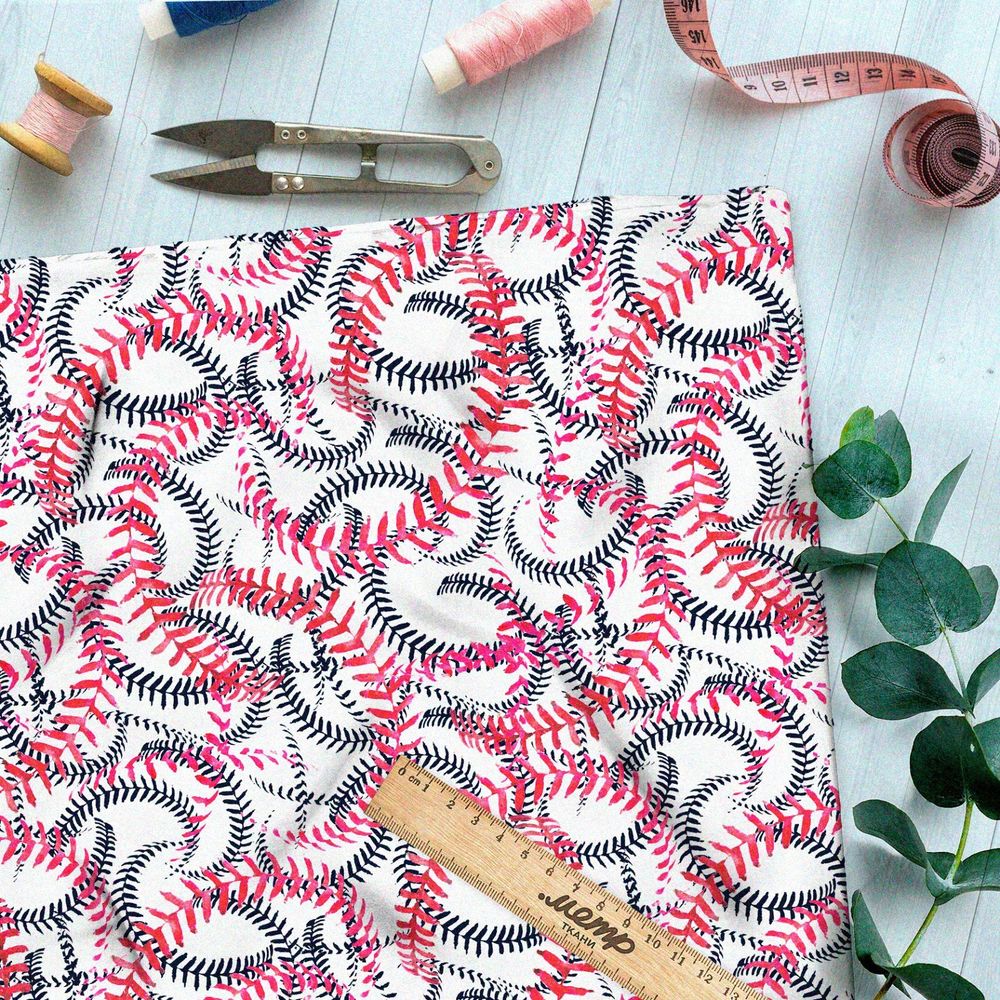 Ткань дюспо длинные розовые и чёрные листья на белом фоне