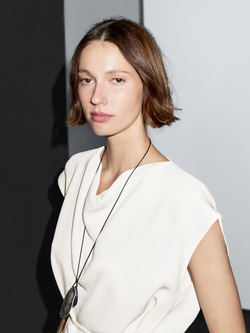 Massimo Dutti Топ из крепа с драпированным вырезом, натуральный, кремовый