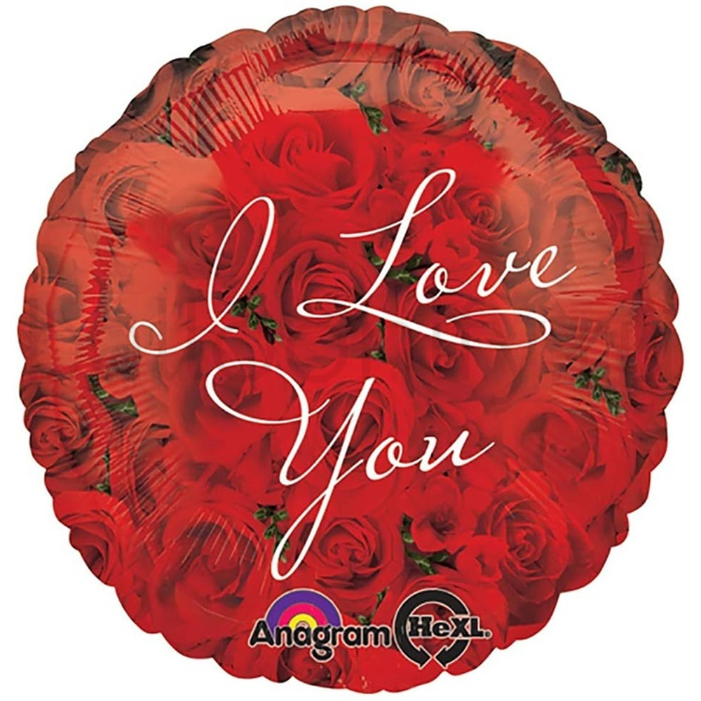 Фольгированная фигура, круг, ILY Розы S40,18"/46СМ