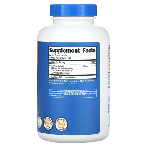 Nutricost, горькая дыня, 600 мг, 180 капсул (2400 мг в 1 капсуле)