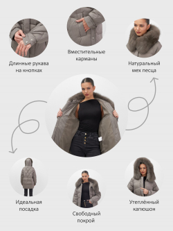 Куртка зимняя женская с мехом и капюшоном тренд коричневого цвета 7608K