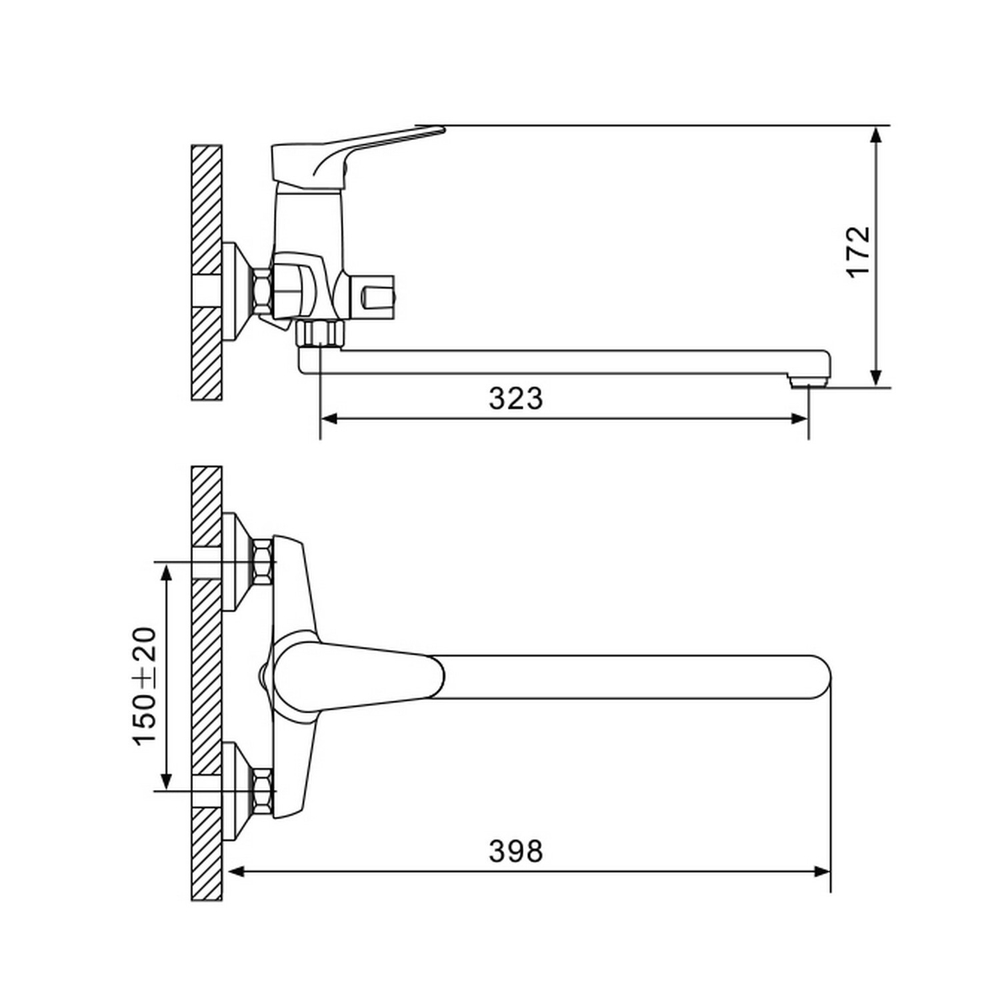 Смеситель для ванны и раковины 35к G2236 GAPPO L-излив, ХРОМ