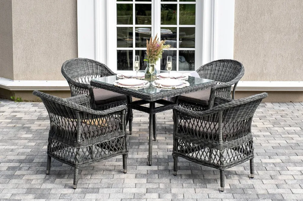 "Сицилия" обеденная группа плетеная, цвет графит
